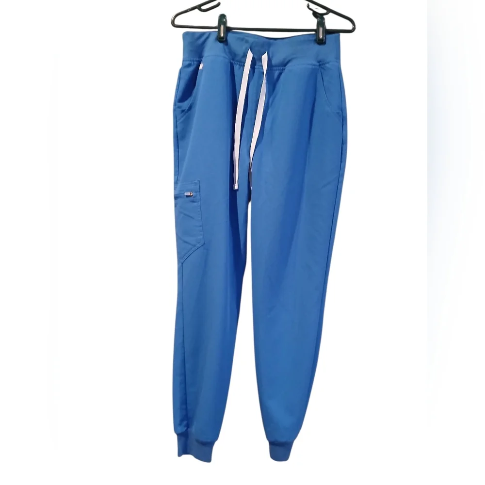 Figs Scrub Pants Blue Drawstring Jogger Zip Pockets Womans Mens size Medium